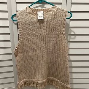 J. Crew Beige Sleeveless Sweater with Fringe- Brand New with tags
